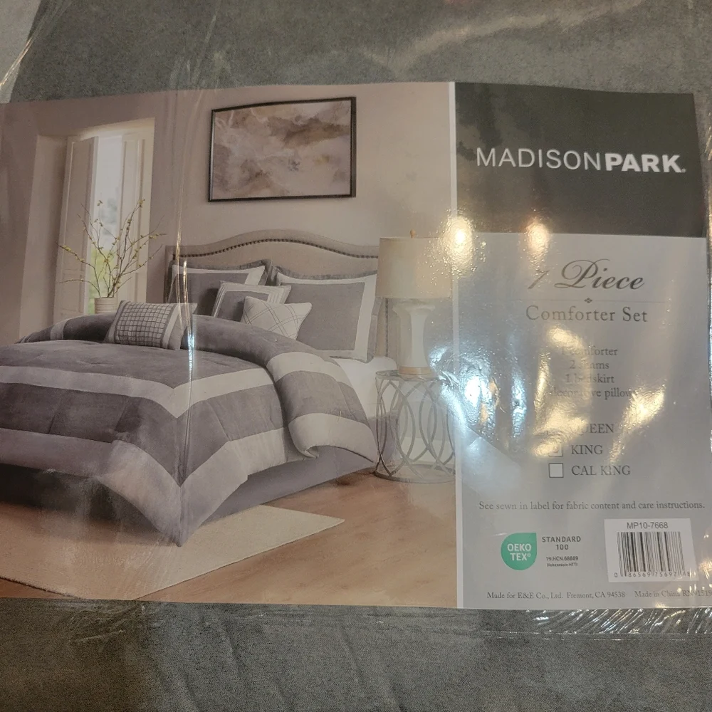 Madison Park 7pc King Noah MicroSuede Comforter Set Gray